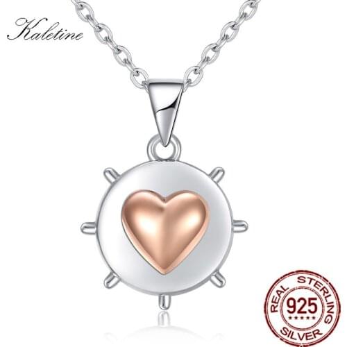 KALETINE 925 Sterling Silver Rudder Pendant Necklace Women With Rose Gold Heart Statement Necklace Boyfriend Gift Jewelry