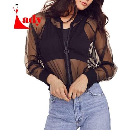 Sexy Transparent Mesh Sheer Jackets 2021 Summer Thin Long Sleeve Brief Outwears Women Zipper Beachwear Coats