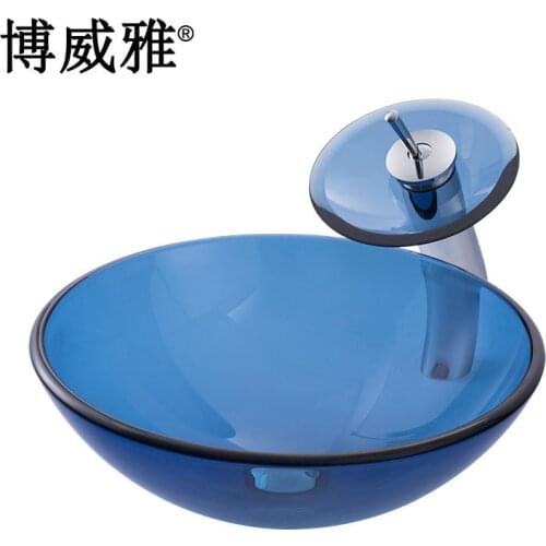 Bathroom washbasin tempered glass above counter basin bathroom art basin blue glass wash basin