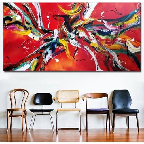 Hand Made Thick Modern Contemporary Huge Abstract Graffiti Colorful Texture Oil Painting Canvas Wall Art Decoration Red