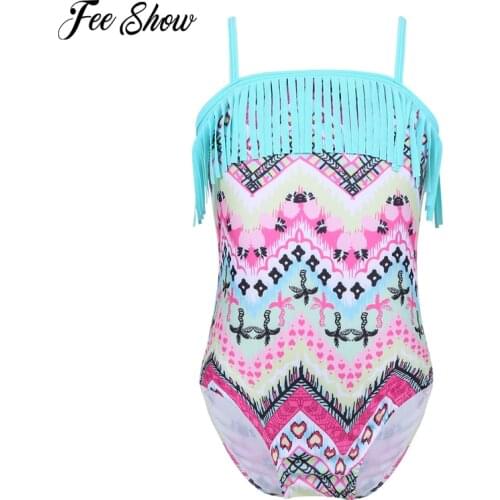 Little Big Girls Fringe Hollow-Out Rainbow Wave Stripe One-piece Overalls Swimsuit Swimwear Bathing Suit for Summer party