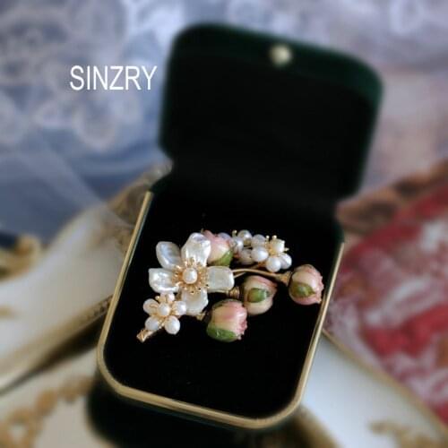 SINZRY unique handmade natural pearl preserved rose flower trendy vintage brooches pin fashion suit jewelry accessory for female