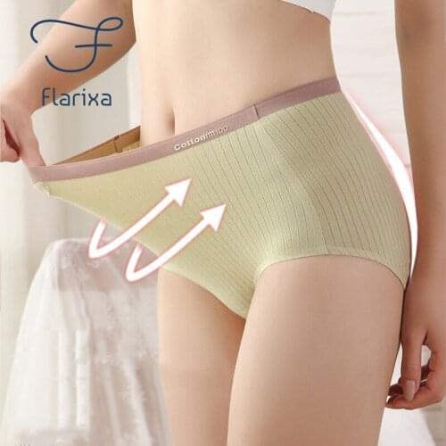 Flarixa 3PCS Stripe High Waist Flat Belly Sheathing Panties Womens Seamless Underwear Cotton Comfortable Plus Size Briefs Thong