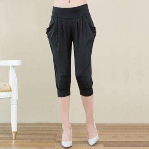 2020 Summer Women Capris Pants Streetwear Elastic Waist Solid Color Harem Pants Casual Loose High Waist Trousers Female Clothes
