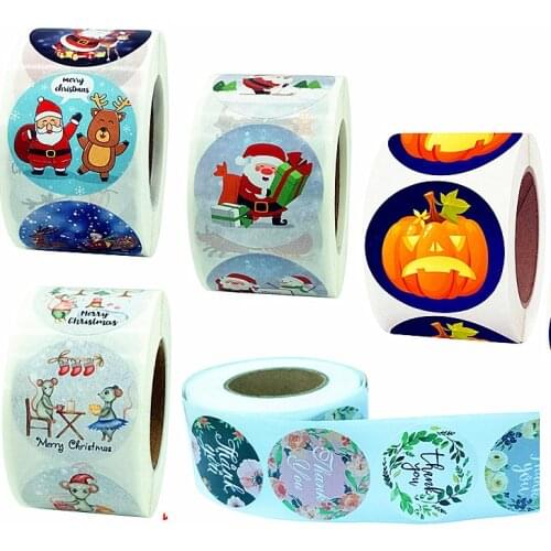 1.5 inch Kawaii Christmas thank you Stickers Pumpkin Sealing tape Halloween Sticker Roll for gift packaging decoration 100pcs