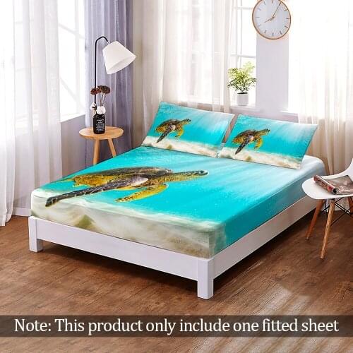 1pc Bedroom Decor Custom 3D Print Sea Turtle Leopard Jungle Wild Sea Animals Fitted Sheet Elastic Band Bed Sheet Queen King