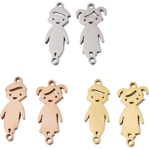 100% Stainless Steel Blank Boy & Girl Tag Charm Coneector 2 Hole Metal Kids Family Tag Coneector Mirror Polished Wholesale 20pcs