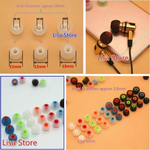 100 Pairs/200pcs (10 Colors) 3.8mm S M L Silicone In-Ear Earphone Headset Earbud Bud Tips Ear buds Eartips Earplug Ear Cushion