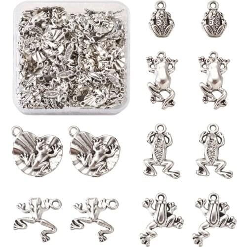 120pcs/box Alloy Frog Shape Pendants Mixed Style Antique Silver Color for DIY Jewelry Necklace Bracelet