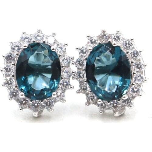 15x13mm SheCrown Created London Blue Topaz Highly Recommend Top Selling Pearl Collection Earrings Silver Earrings