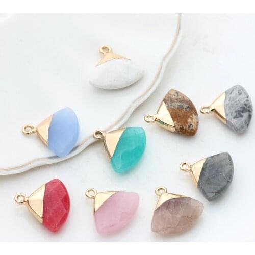 19*15mm 2pcs/lot Natural Stone Charms Pendant Copper Fan-shaped Natural Color Stone DIY Jewelry Accessories
