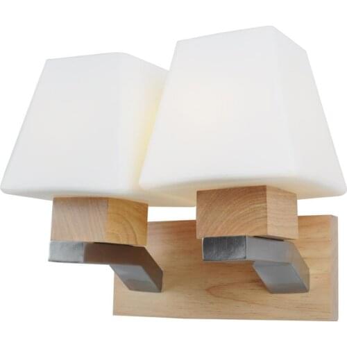 2017 European craft rubber wood products two small room glass professional art China Post Free mail home light source wall lamp