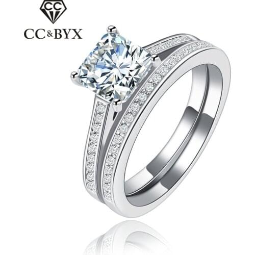 2017 Fashion Jewelry Noble Luxury 2pcs/set Cincin Wanita Filled Rings for Women Elegant Engagement Wedding Rings Bijoux CC120