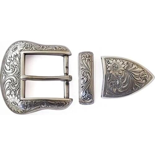 3pcs parts/set vintage carve pattern metal handmake DIY leather craft belt buckle set antique silver color