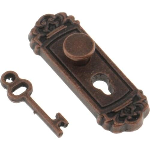 4 Pieces 1:12 Scale Door Knob Handle Key Dollhouse Miniature DIY Accessories