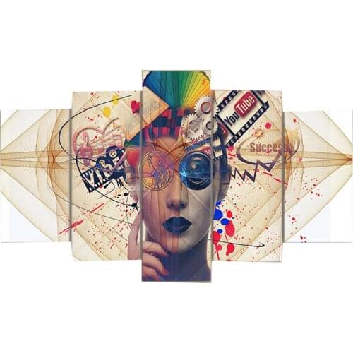 5 Pieces Wall Art Canvas Painting Psychedelic Woman Poster Modern Decorative Pictures Canvas Living Room Frame Painting Wall Art