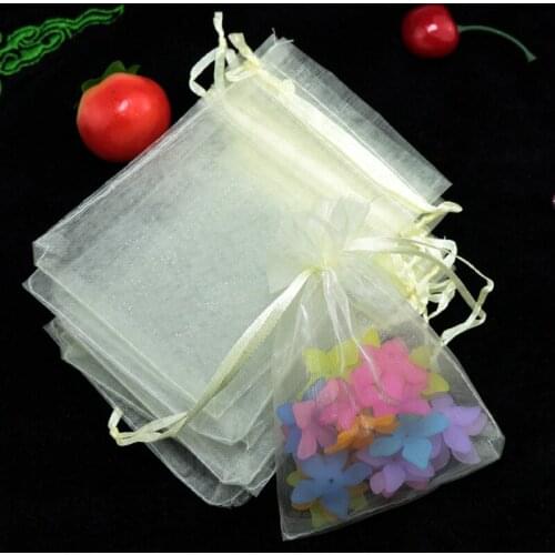 Hot Sale 500pcs Beige Organza Bags 5x7cm Mini Wedding Earrings Gift Jewelry Packaging Bags Favor Drawstring Organza Pouch Bag