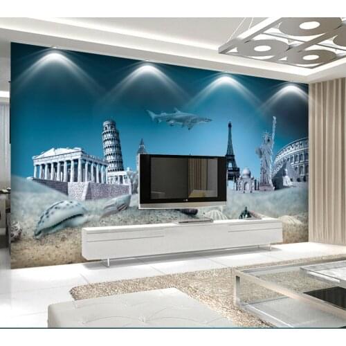 Free Shipping Nordic Style World Famous Landmark Sofa Background Wall Custom 3D Gray Fantasy Retro Living Room Wallpaper