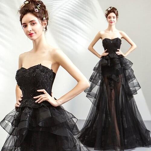Black strapless long sexy lady girl women princess bridesmaid banquet party dress gown