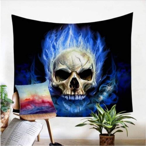 Flame Skull Tapestry 3D Print Wall Hanging Blue Red Fire Gothic Wall Decor