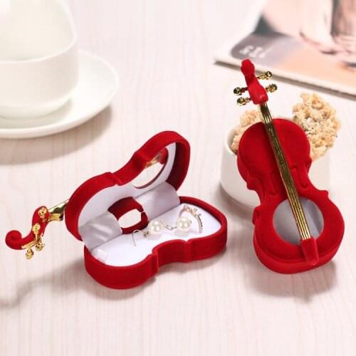 HOSENG 2 Colors Available Cartoon Violin Women Fashion Pink Wedding Ring Necklace Box Velvet Earring Jewelry Packaging HS_8932