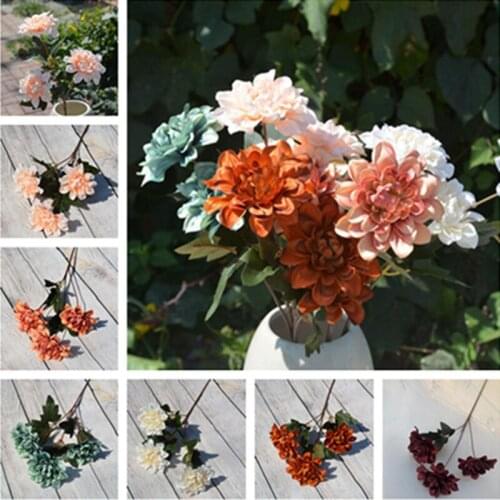 10Pcs Fake Autumn Dahlia (3 heads/piece) 22.83" Length Simulation Scorpio Peony for Wedding Home Decorative Artificial Flowers