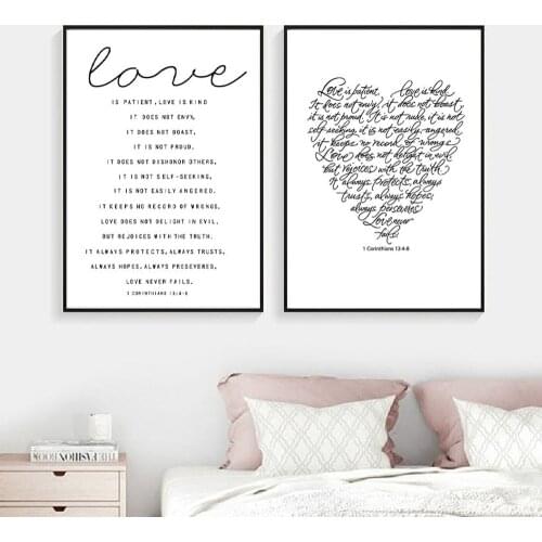 Love Is Patient Bible Classic Poster Nordic Style Minimal Letter Phrase Canvas Painting Wall Art Picture for Study Bedroom Decor