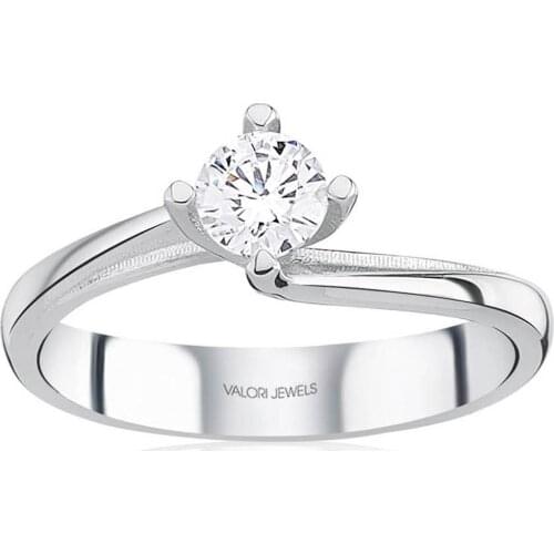 Valori Jewels 0.50 Carat, Zirconia White Round Gemstone, Rhodium Plated, Solitaire Ring