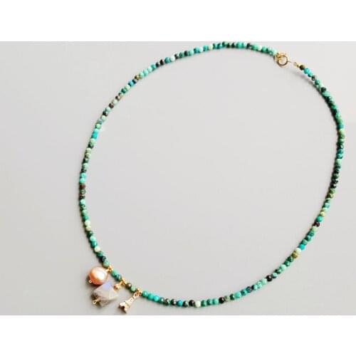 LiiJi Unique Chrysocolla Labradorite Baroque Pearl Bohemian Women Neclacece Iron Tower Charms 925 Sterling Silver Clasp