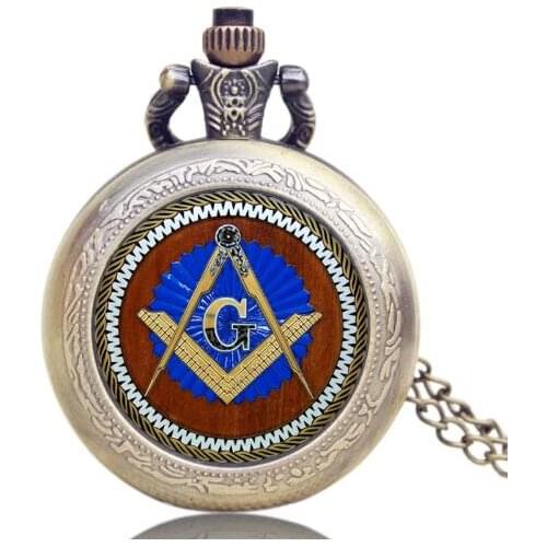 Masonic Freemason Freemasonry Theme Pocket Watch Chain Necklace Pendants 2 Pattern Retro Quartz Pocket Watch Men Gift Jewelry