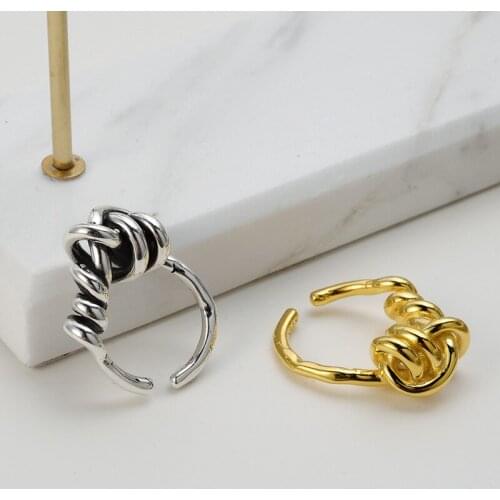 Multi-layered irregular line winding ring 925 sterling silver light luxury ring female trendy old open ring