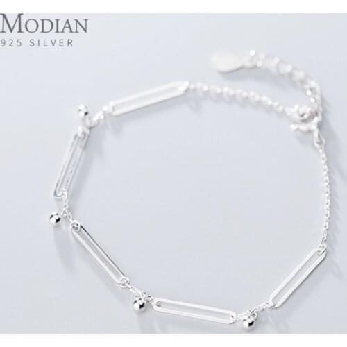 Modian Geometric Rectangle Tiny Ball 925 Sterling Silver Bracelet for Women Fashion Adjustable Link Chain Bracelet Fine Jewelry