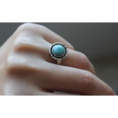 Fashion circular natural Blue stone ring Antique style stone ring