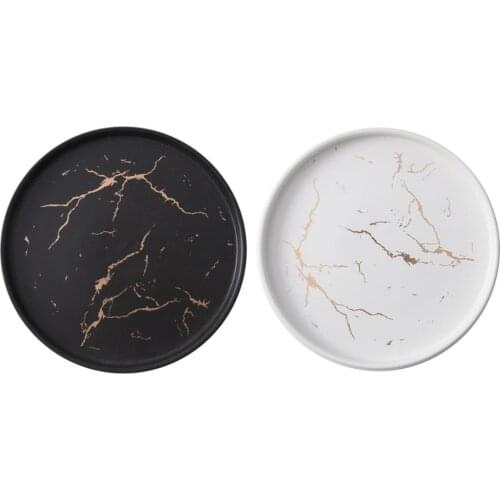 Marble Plate Ceramic Round Steak Dinner Black Striped Kitchen Utensils Porcelain Creative Nordic Dessert Snack Dishes