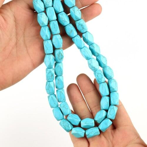 Natural Blue Turquoises Stone Beads Faceted Round Spacer Bead 15'' 10X16mm For Jewelry Making DIY Bracelet Necklace