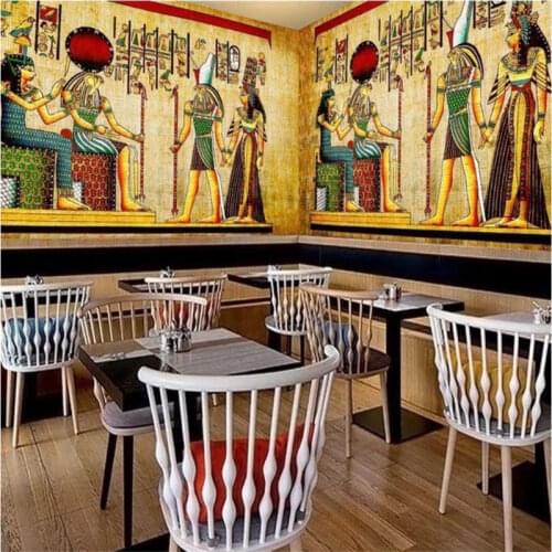 Nostalgic Vintage Egyptian Pharaoh Idol Background Mural Wallpaper 3D Classic Theme Restaurant Cafe Industrial Decor Wall Paper