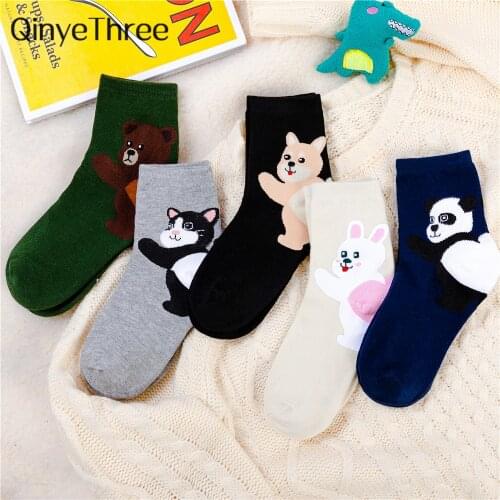 New Women‘s Happy Funny Cute Cartoon Rabbit Dog Cat Bear Panda Socks 3D Bunny Puppy Patterned Unisex Sport Hipster Sox