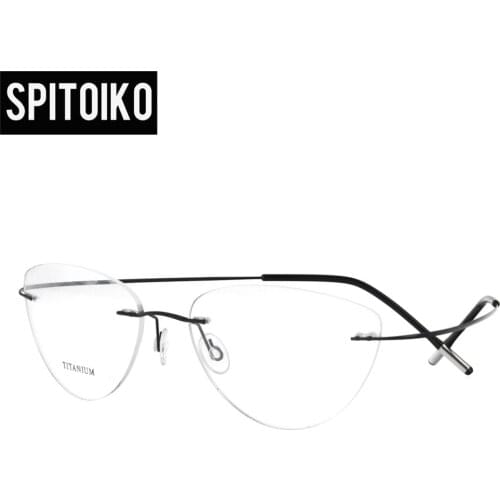 Cat Eye Lightweight Rimless Glasses Frames Memory Titanium Eyeglasses Spectacle Prescription Optical 20003