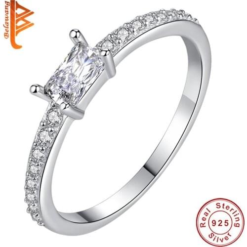 Wholesale 100% Sterling Silver Proposal Ring Clear Square Crystal Finger Ring For Women Lover Birthday Gift Fashion Jewelry