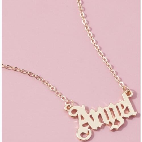 New Fashion Angel Necklace for Women Girls Old English Font Pendants Necklaces Letter Cute Chain Choker Alloy Statement Jewelry