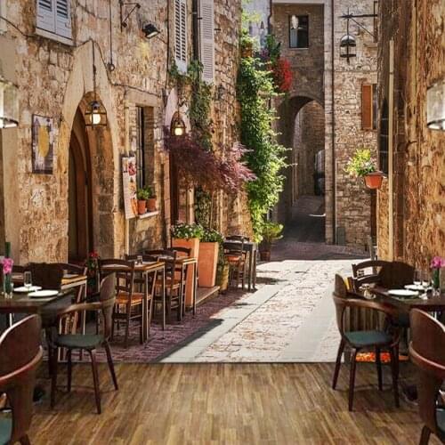 Custom 3D Photo Wallpaper Mediterranean Town Street View Retro Bar KTV Cafe Living Room Interior Decoration Wall Mural De Parede
