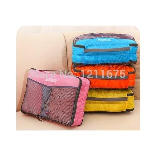 S/2 Solid Color Foldable Double Sides Net Bag Portable Clothes Storage Bag Travel Kit Bag