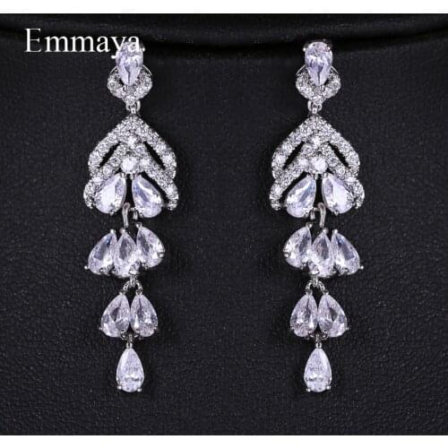 Emmaya New AAA Zirconia Hanging Multi-storey Waterdrop Shape Long Earring For Women And Ladies ELegant Crystal Bridal Party