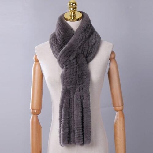 New Winter Womens Genuine Real Rex Rabbit Fur Hand Knitted Scarf Scarfs Cowl Ring Scarves Wraps Snood Street Fashion Tassel
