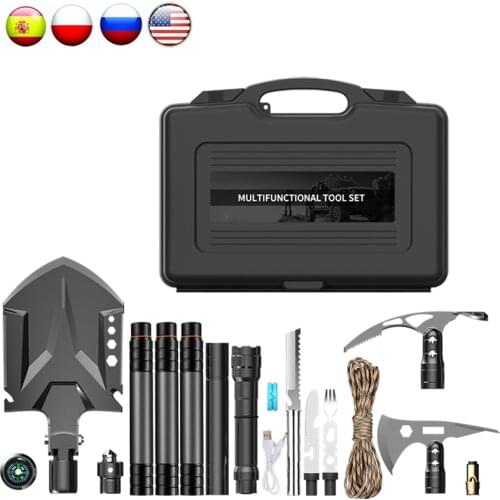 F45 Folding Camping Shovel Multifunction Military Axe Guarden Digging Tool Kit Survival Sapper Shovel Tactical Car Emergency Box