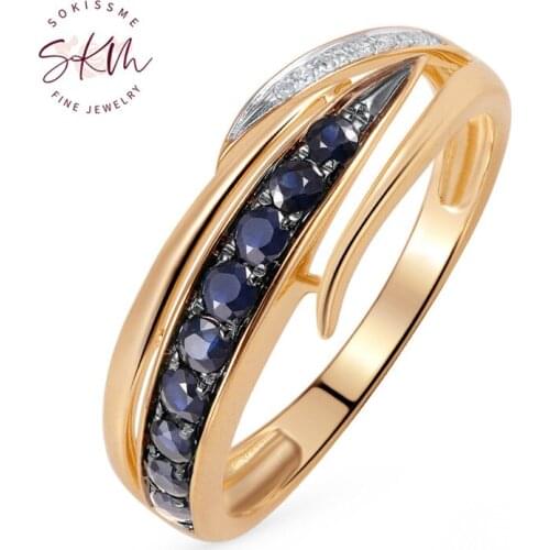 SKM Vintage Sapphire Rings for women 14k 18k rose gold wedding rings designer Promise Luxury Fine Jewelry