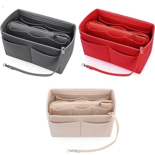 Purse Organizer Insert Felt Bag with Zipper Handbag Tote Shaper Multi Pockets Portable Large Storage Bags