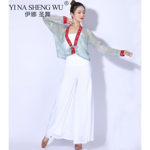 Adult Loose Oriental Belly Dance Shirt Transparent Top New Classical Female Cardigan Chinese Style Folk Dance Practice Clothes