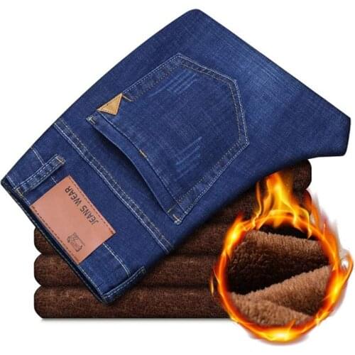 Warm Men Jeans Flocking Soft 2021 New Men Activities Warm Jeans High Quality Famous Brand Autumn Winter Jeans