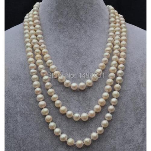 Wholesale Pearl Jewelry , 72 Inches 7-8mm White Color Long Genuine Freshwater Pearl Necklace - Bridesmaids Wedding Jewelry